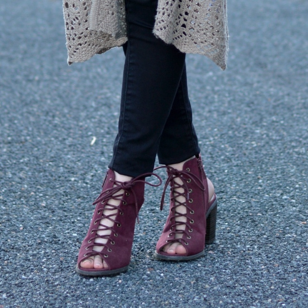 Burgundy Lace-Up Sandals (Jeffrey Campbell Style)